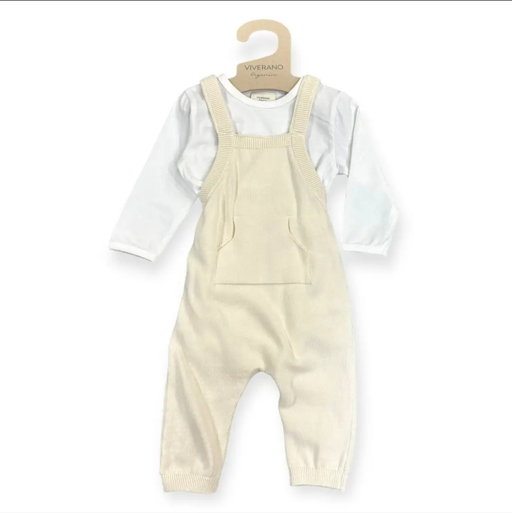 Milan Knit Kangaroo Pocket Overall Romper + Bodysuit Set